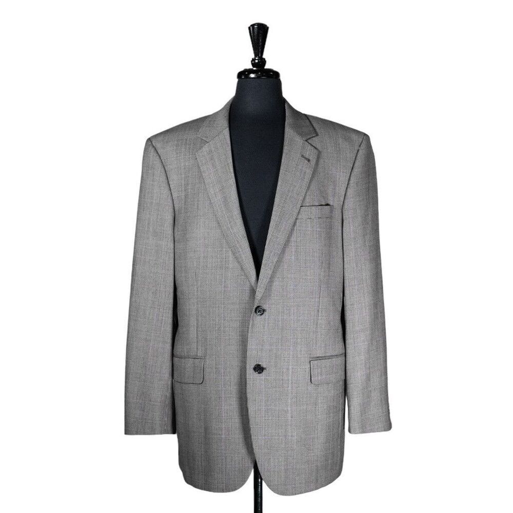 Jos. A. Bank Mens Blazer Gray Blue Plaid Check Wool Suit Jacket Sport Coat 44L